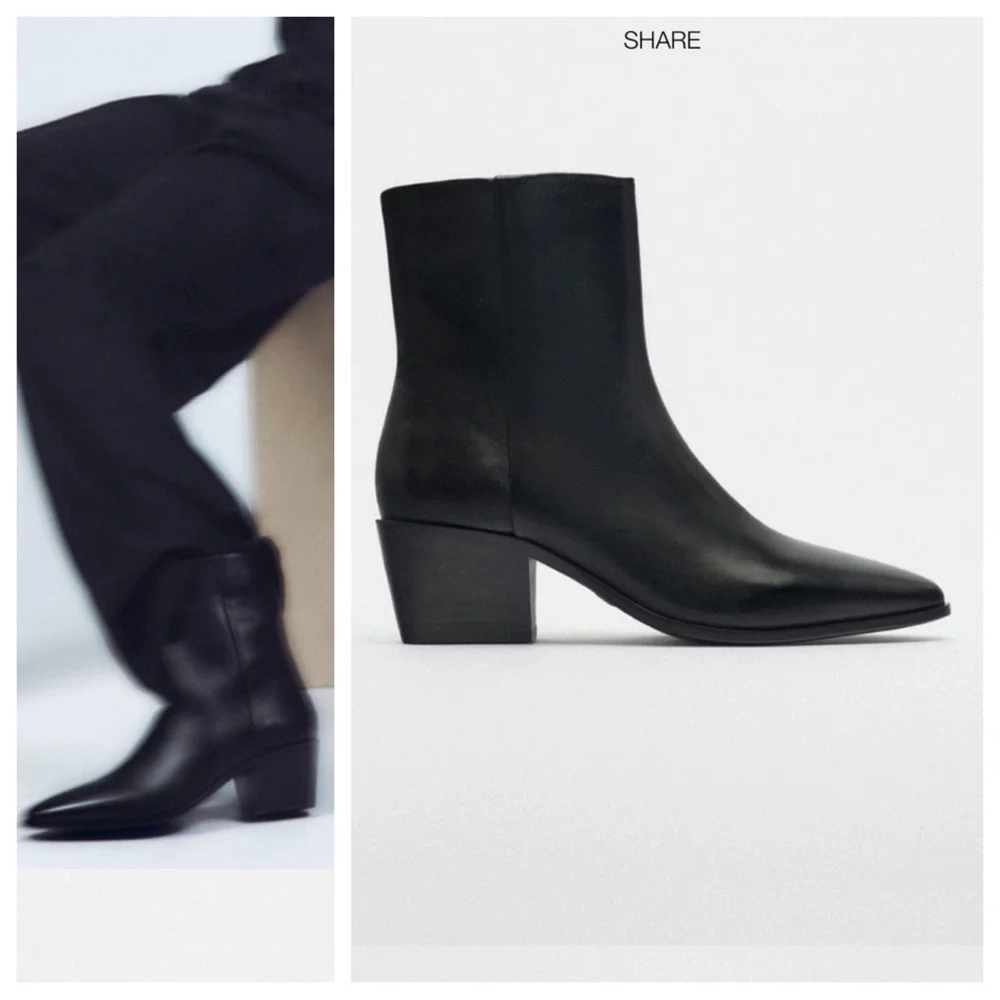 NWT! Zara BLOCK HEEL LEATHER ANKLE BOOTS